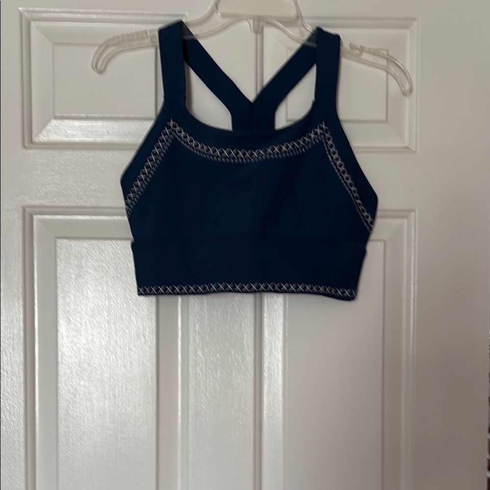 SoulCycle Blue Sports Bra with White Stitching